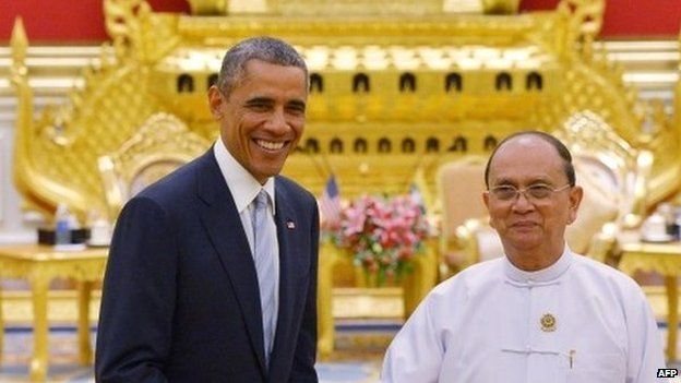 US President Barack Obama shakes hands with Myanmar's President Thein Sein - 13 November 2014