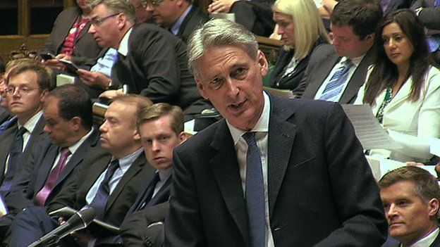 Philip Hammond address MPs in Parliament