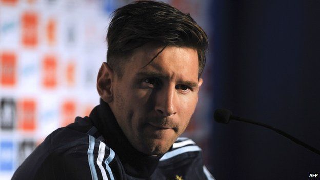 Lionel Messi gestures during a press conference in La Serena, Chile on 9 June 2015