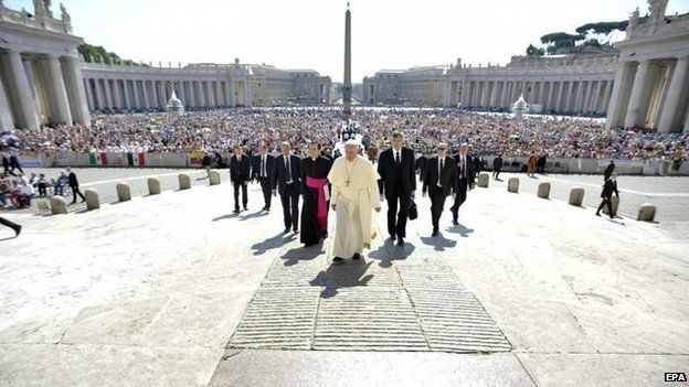 Pope Francis arriving for his Wednesday general audience in St Peter's Square
