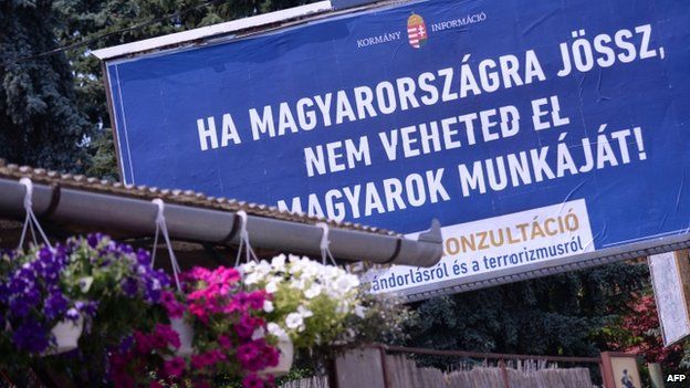 State-funded billboard in Budapest reads: "If you come to Hungary, do not take Hungarians'" jobs