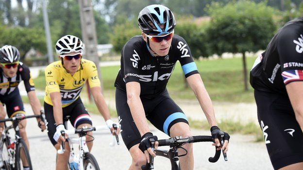 Team Sky cyclists wearing their Rapha outfits