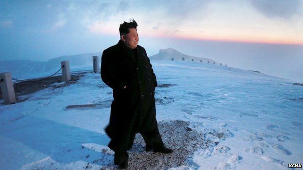 A photo from North Korea's state news agency showing Kim Jong-un atop Mount Paektu