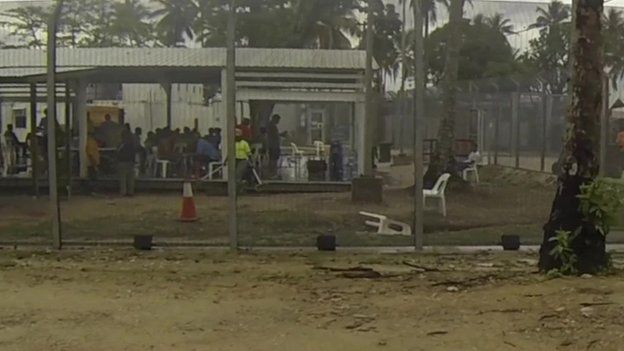 View through fence to an area where detainees are, on Manus Island, PNG (June 2015)