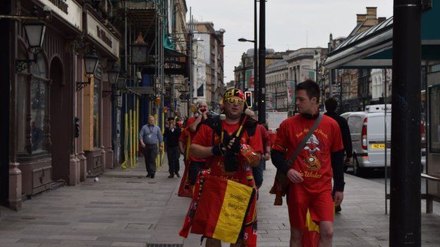 Belgium fans on Saint Mary Street, Cardiff