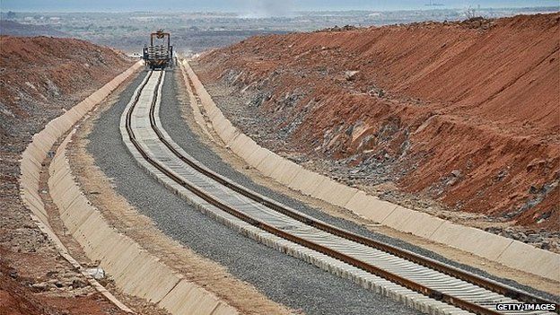 Work in progress on the new railway tracks linking Djibouti with Addis Ababa