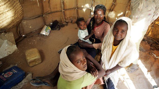 Sudanese family in camp for displaced people in Nyala, Darfur