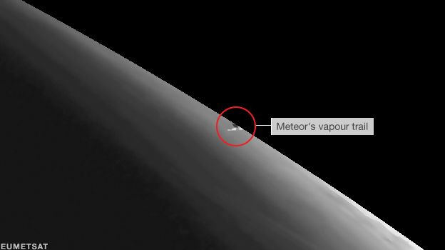 Eumetstat satellite image of meteor vapour trail