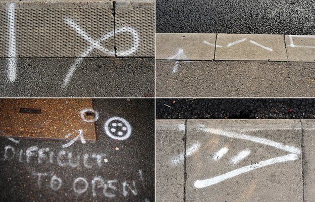 a selection of white pavement markings