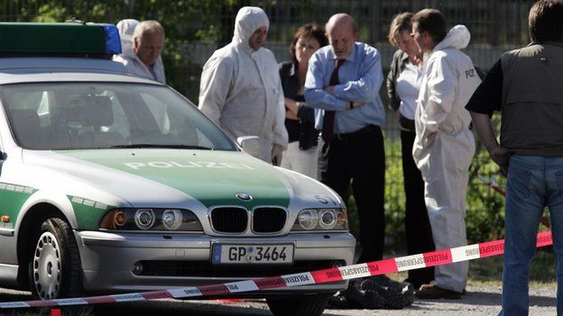 Police and forensic officers at the site of a shooting in Heilbronn, Germany