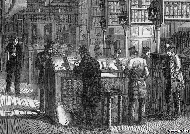 около 1857: Члены Общины врачей учатся в своей постоянной должности.