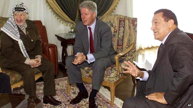 Yasser Arafat (left), Bill Clinton (centre) and Hosni Mubarak (17/10/2000)