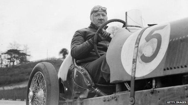 Billy Cotton driving at Brooklands racetrack in the 1930s