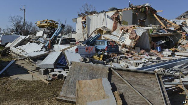 Debris covers the ground in Fairdale, Illinois.