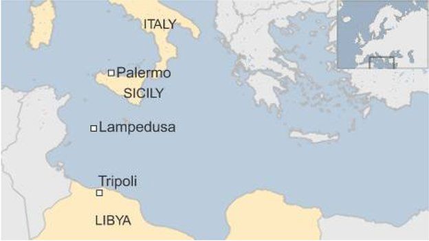 A map of Sicily and Libya