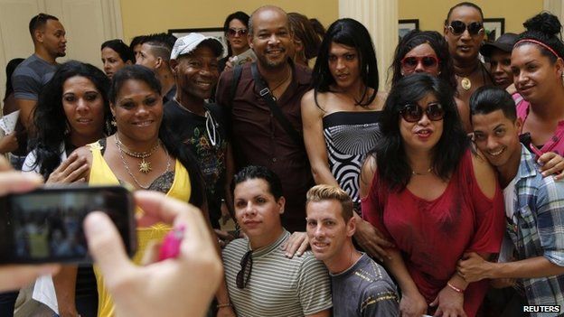 Members of Cuba's LGBT community pose for pictures - Havana, Cuba, Tuesday, May 5, 2015.
