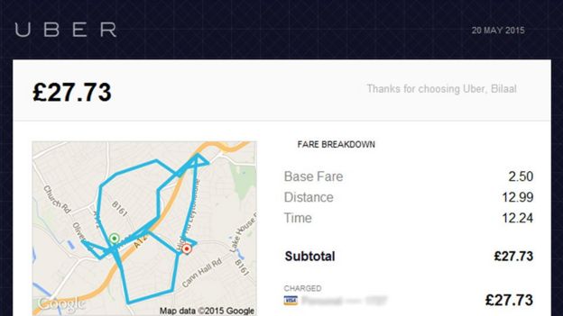 Uber fare page