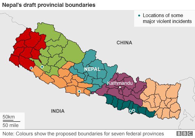 Map showing draft boundaries for seven provinces