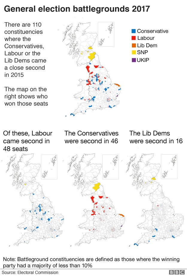 Maps of the most marginal seats in the Great Britain