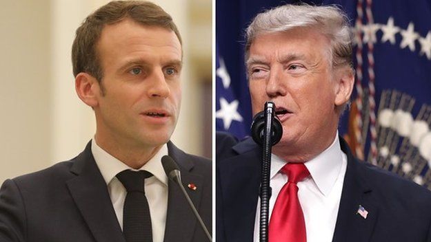 Composite picture with photos of Emmanuel Macron and Donald Trump