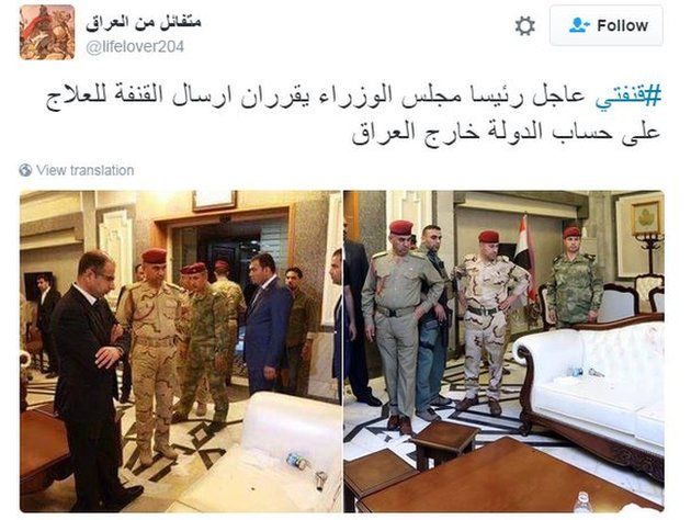 Спикер иракского парламента Салим аль-Джубури смотрит на испачканный белый диван