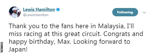 Lewis Hamilton tweet