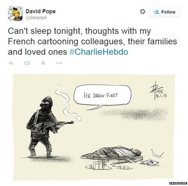 David Pope tribute to Charlie Hebdo workers