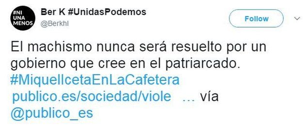 Ber K #UnidasPodemos tweets: "Machismo will never be solved by a government which believes in patriarchy"