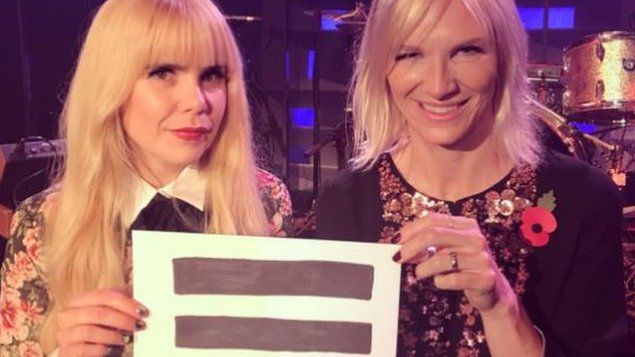 Screenshot of Jo Whiley's Twitter pic of herself and Paloma Faith