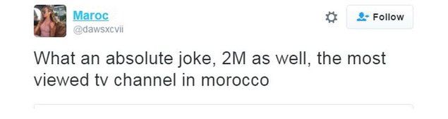Twitter user Maroc writes: What an absolute joke, 2M as well, the most viewed TV channel in Morocco."