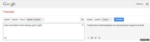 Google translate result