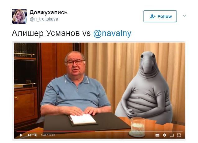 Tweet showing Russian tycoon Alisher Usmanov and Margriet van Breevoort;s homunculus loxodontus.