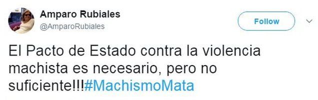 Amparo Rubiales tweets: "The state pact against macho violence is necessary, but not sufficient!"