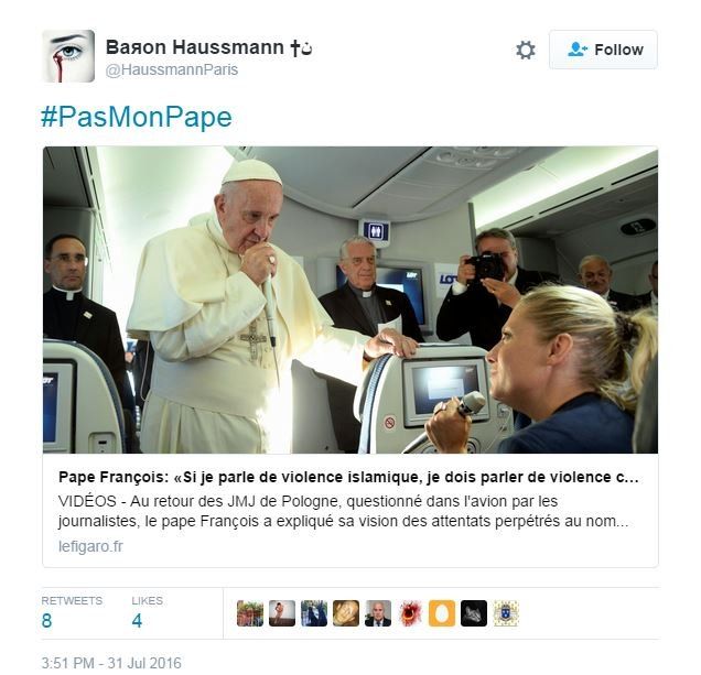 Pope speaks to a reporter