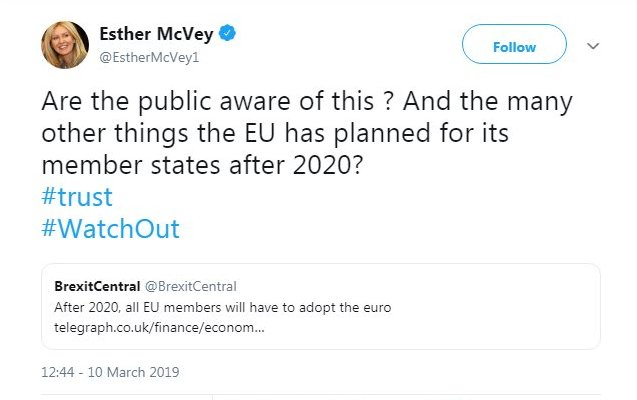 Esther McVey: Are the public aware of this? And the many other things the EU has planned for its member states after 2020?