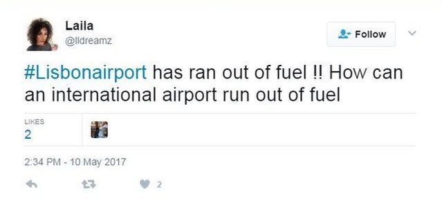 #Lisbonairport has run out of fuel !! How can an international airport run out of fuel - @lldreamz