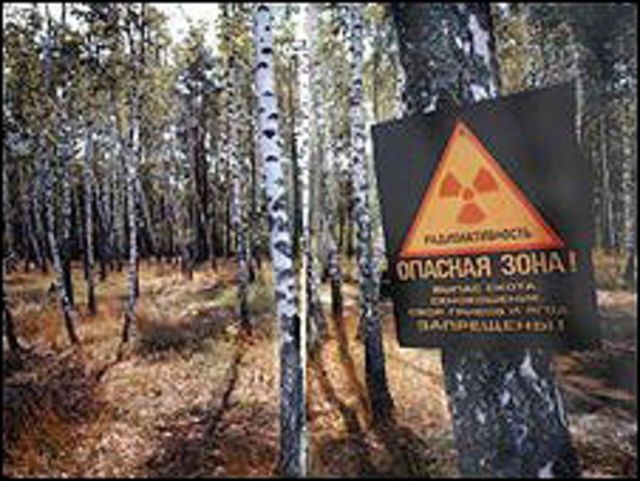 Símbolo de radioactividad en Chernobyl