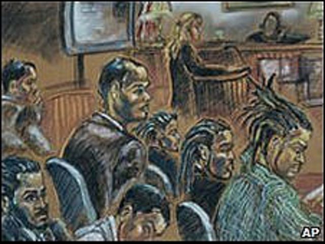 Dibujo de uno de los juicios (en noviembre de 2007) de los 'Seis de Liberty City' acusados de un plan para volar la Torre Sears, en Chicago.