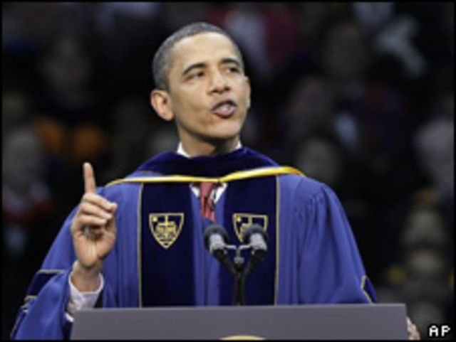 El presidente de EE.UU., Barack Obama, en la Universidad Católica de Notre Dame.