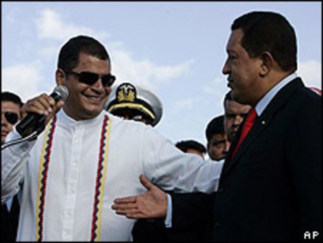 Los presidentes de Venezuela y Ecuador, Hugo Chávez y Rafael Correa.