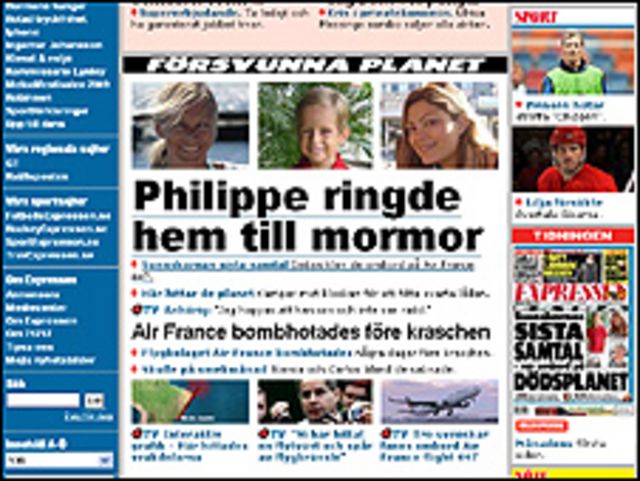 Página web del periódico sueco Expressen con las fotos de Christine y Philipe