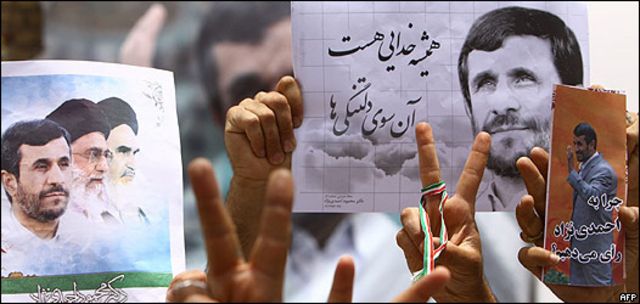 Simpatizantes de Mahmoud Ahmadinejad festejan su reelección en Teherán