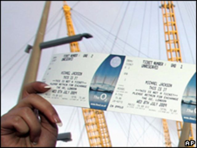 Ticket de reserva para el concierto de Jackson en Londres