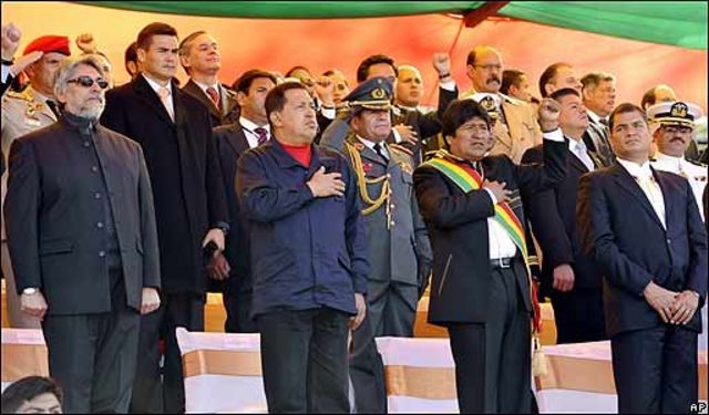 Presidentes Fernando Lugo, Hugo Chávez, Evo Morales y Rafael Correa