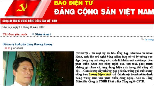 Ông Lương Ngọc Anh từng được ca ngợi trên báo Đảng CSVN