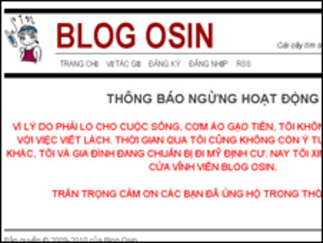 Thông báo trên mạng về Blog Osin
