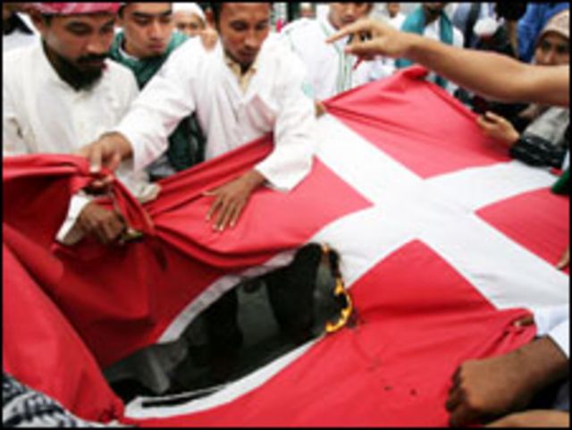 مسلمون يحرقون علم الدنمارك