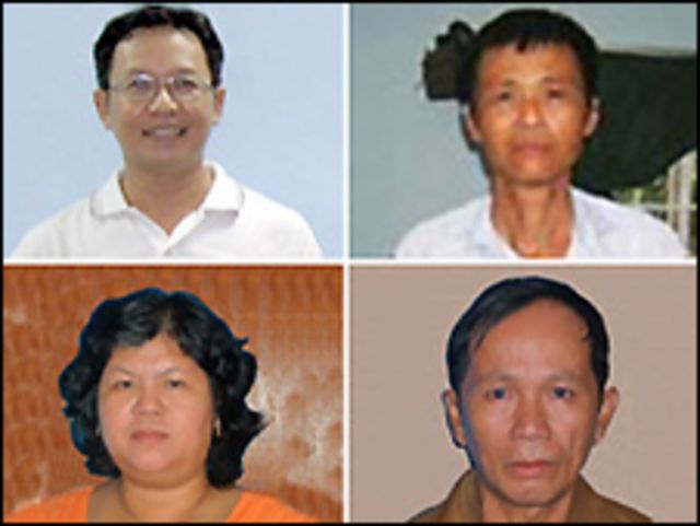 Từ trái, hàng trên: Ông Phạm Minh Hoàng, Mục sư Dương Kim Khải, bà Trần Thị Thúy, ông Nguyễn Thành Tâm