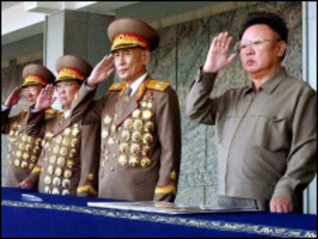 金正日率領朝鮮軍政大員檢閱閱兵式