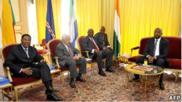 Abakuru b'ibihugu bya Sierra Leone, Benin na Cape Vert bari kumwe na Perezida Laurent Gbagbo